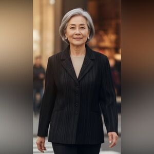 DONCASTER Italy Blazer Brown Jacket Career Striped Textured Split Collar